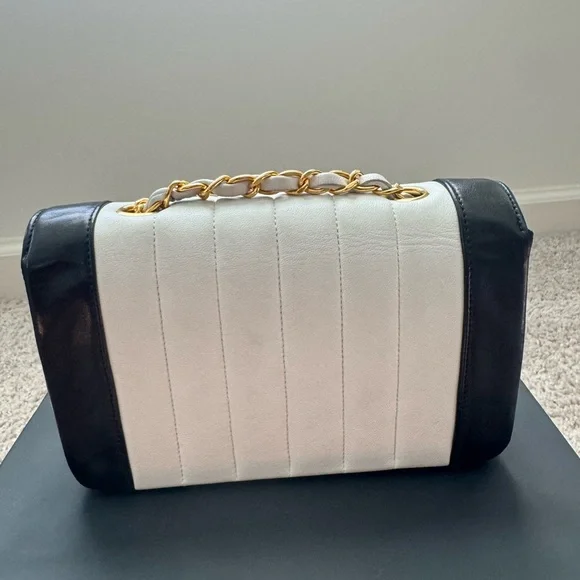 Vintage Chanel Mini Mademoiselle Bag Black and White Lambskin Gold Hardware - Picture 12 of 17